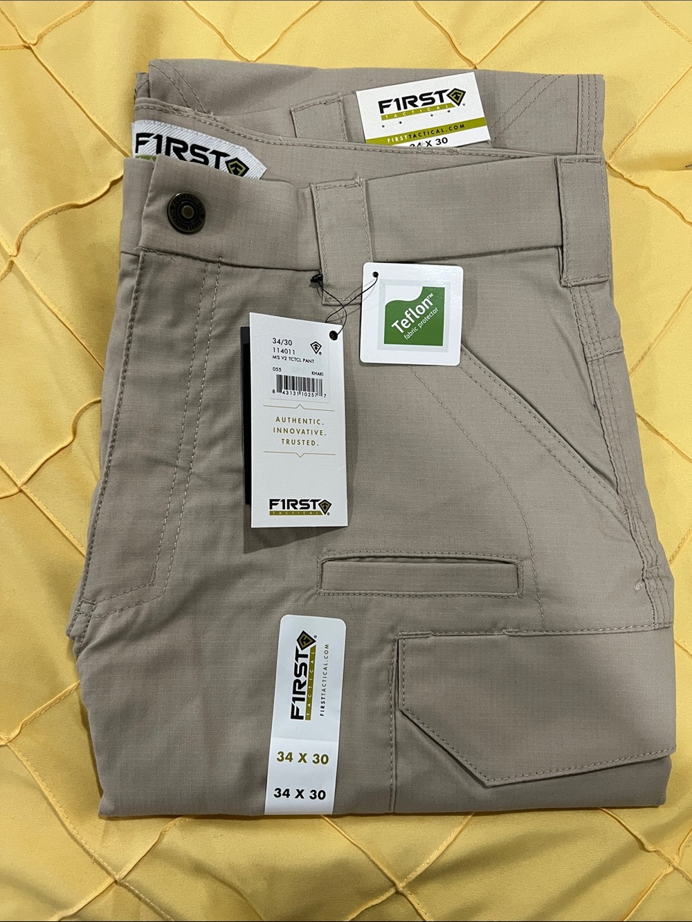 FIRST Men’s Cargo Pants in Light Khaki - Durable Teflon Finish 34x 30